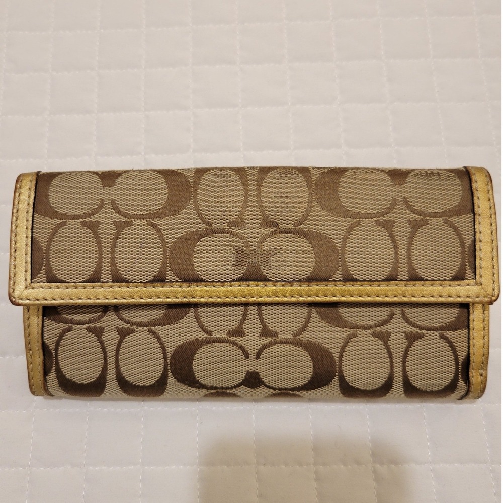 VTG Coach Signature‎ C Turnlock Envelope Wallet Khaki Brown Canvas Gold Trim Hot - Picture 4 of 16
